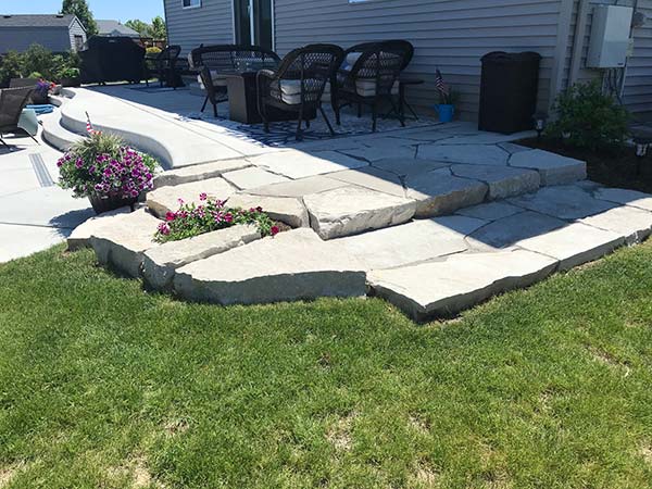 limestone flagstones form curving steps